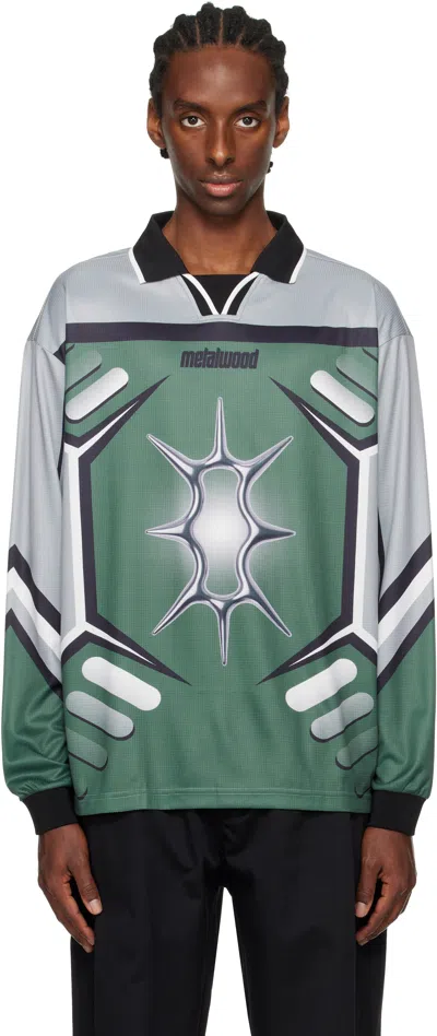 Metalwood Studio Gray & Green X-games Ls Jersey Polo In Steel/moss