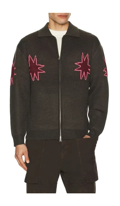 Metalwood Studio Kiki Zip Knit Long Sleeve Polo In Brown