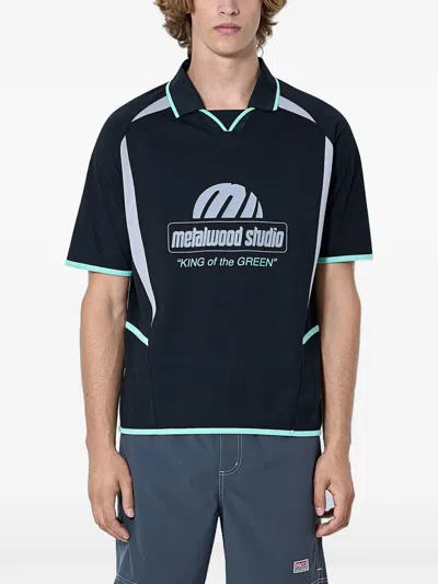 Metalwood Studio Piping Logo-motif Polo Shirt In Black