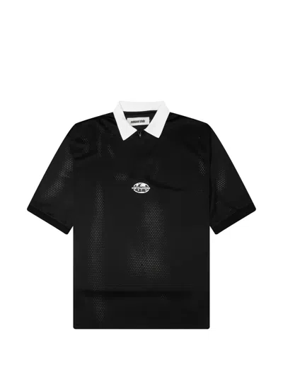 Metalwood Studio Quarter-zip Jersey Polo Shirt In Black