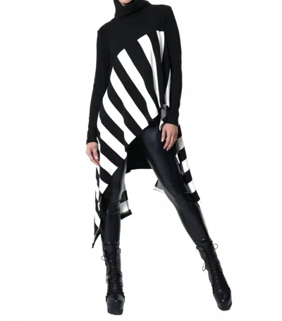Metamorfosi Asymmetric Striped Tunic Top In Black And White In Multi