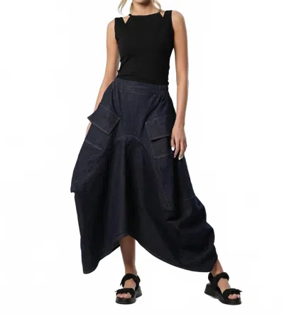 Metamorfosi Asymmetrical Long Dark Denim Skirt In Powder Blue In Multi