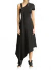 Metamorfosi One Shoulder Asymmetric Midi Dress In Black In Black