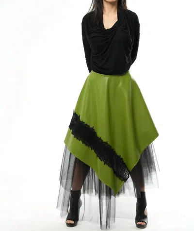 Metamorfosi Vegan Leather Skirt With Tulle In Green In Multi