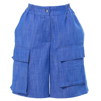 Metamorphoza Blue Denim Cargo Shorts With Oversized Pockets