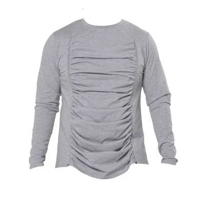 Metamorphoza Men's Grey / Black Men's Long Sleeve Top With Front Drapings In Gray In Blue