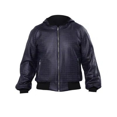 Metamorphoza Men's Men's Croc-effect Bomber Jacket In Blue