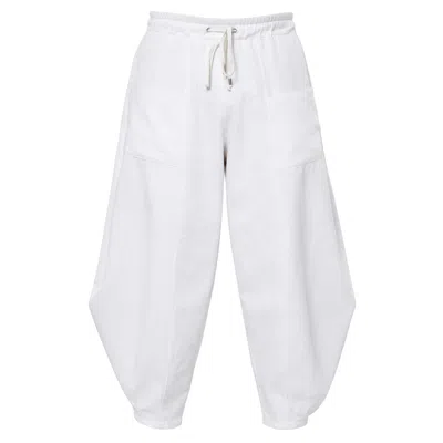 Metamorphoza Men's Men's Loose Denim Trousers With Elastic Waist In White