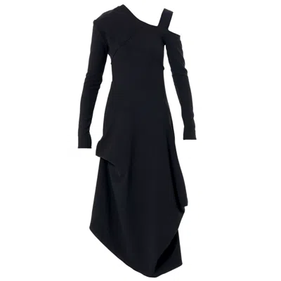 Metamorphoza Women's Asymmetric Black Dress With Shoulder Cutout