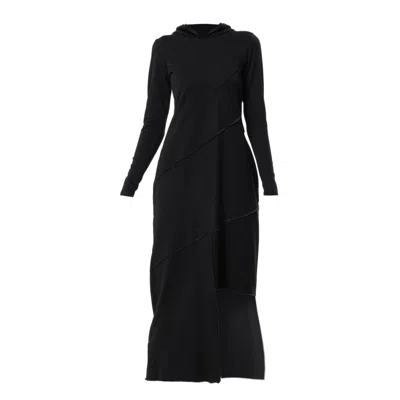 Metamorphoza Women's Asymmetric Black Hooded Dress