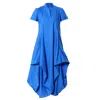 Metamorphoza Women's Asymmetric Collared Dress With Short Sleeves In Blue In Blue