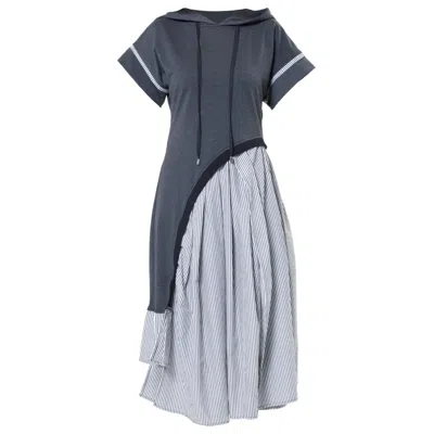 Metamorphoza Women's Asymmetric Hooded Dress With Short Sleeves In Grey