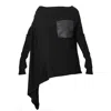 Metamorphoza Women's Asymmetric Knitted Tunic With Leather Pocket In Black In Black
