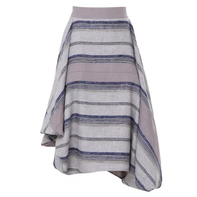 Metamorphoza Women's Asymmetric Midi Striped Skirt In Gray