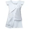 Metamorphoza Women's Asymmetrical Buttoned Top In White In White