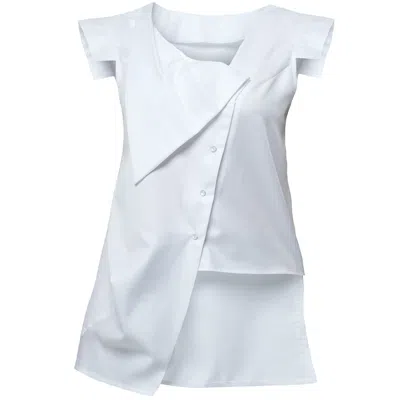 Metamorphoza Women's Asymmetrical Buttoned Top In White