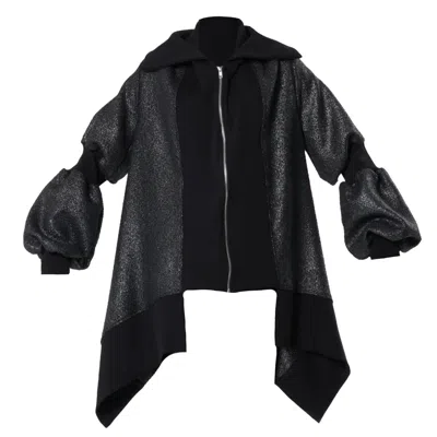 Metamorphoza Women's Black Extravagant Asymmetrical Metallic Cardigan