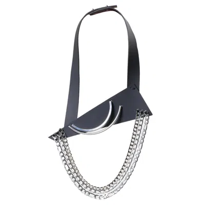 Metamorphoza Women's Black Extravagant Leather & Chain Necklace