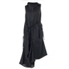 Metamorphoza Women's Black Linen Dress With Asymmetric Hem In Black