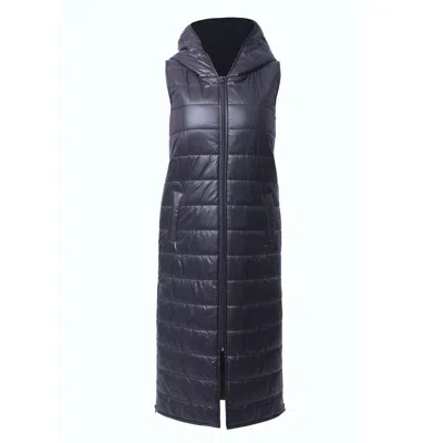Metamorphoza Women's Black Long Puffer Vest With Hood