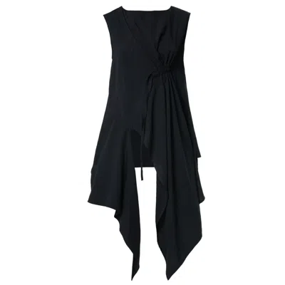 Metamorphoza Women's Black / Purple / White Asymmetric Tunic Top With Linen  In Black In Multi
