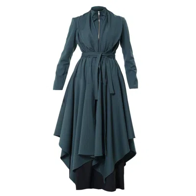 Metamorphoza Women's Blue Asymmetric Long Belted Cardigan In Petrol
