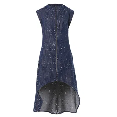 Metamorphoza Women's Blue Distressed Denim High-low Dress