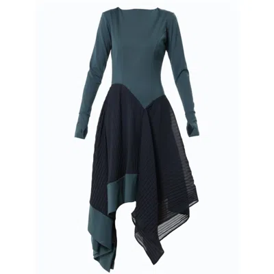 Metamorphoza Women's Blue Dress With Pleated Chiffon Layer In Petrol