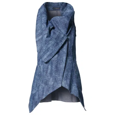 Metamorphoza Women's Blue Sleeveless Asymmetric Denim Vest