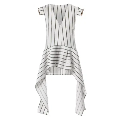 Metamorphoza Asymmetric Linen Top | Blue Stripes In Black