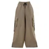 Metamorphoza Women's Green Linen Cargo Palazzo Trousers In Khaki