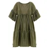 Metamorphoza Women's Green Oversize Sheer Tunic In Khaki In Green