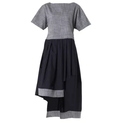 Metamorphoza Women's Grey Two-toned Asymmetrical Denim Tunic Dress In Gray