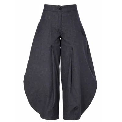 Metamorphoza Women's Grey Voluminous Leg Denim Trousers In Gray