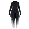 Metamorphoza Women's Knitted Turtleneck Black Tunic With Tulle In Black