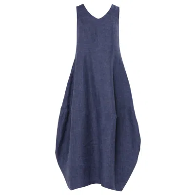 Metamorphoza Women's Linen Denim Balloon Dress In Blue