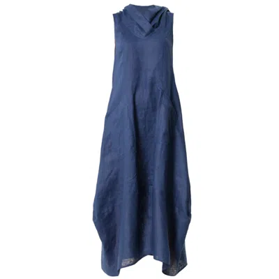 Metamorphoza Women's Linen Hooded Dress In Blue
