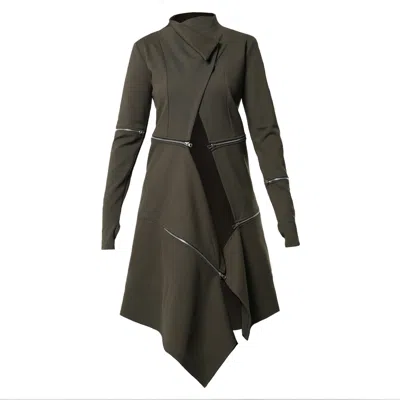 Metamorphoza Women's Long Sleeved Asymmetrical Jacket In Dark Green In Khaki