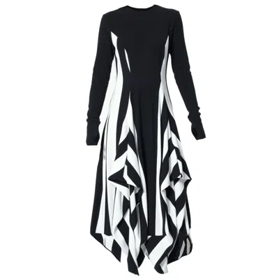 Metamorphoza Women's Long Striped Dress In Black And White