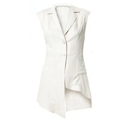Metamorphoza Women's Neutrals Asymmetric Buttoned Top With Linen In Beige In Sand
