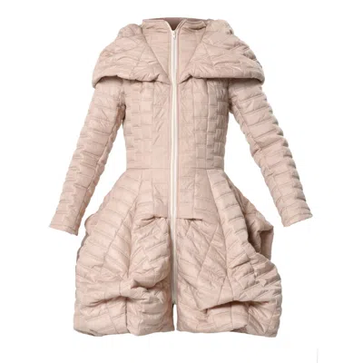 Metamorphoza Women's Neutrals Beige Puffer Coat With Large Collar