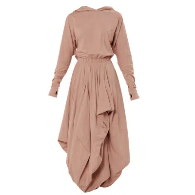 Metamorphoza Women's Neutrals / Black / Grey Hooded Midi Dress In Beige In Brown