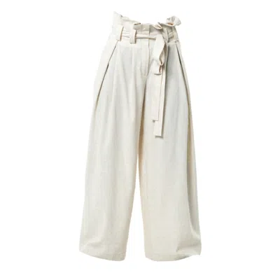Metamorphoza Women's Neutrals Paperbag High Waist Trousers With Linen In Beige In Sand
