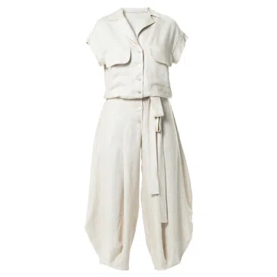 Metamorphoza Women's Neutrals Relaxed Jumpsuit With Linen In Beige In Sand