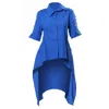 Metamorphoza Women's Open Back Cotton Shirt In Cobalt Blue In Blue