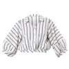 Metamorphoza Women's Green Oversize Linen Short Top On Khaki Stripes In Blue