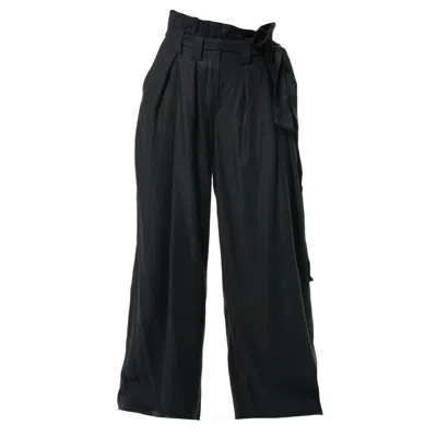 Metamorphoza Women's Paperbag High Waist Trousers With Linen In Black