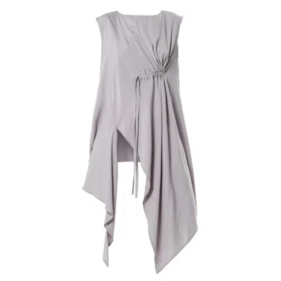 Metamorphoza Women's Purple / Black / White Asymmetric Tunic Top With Linen  In Lilac In Multi