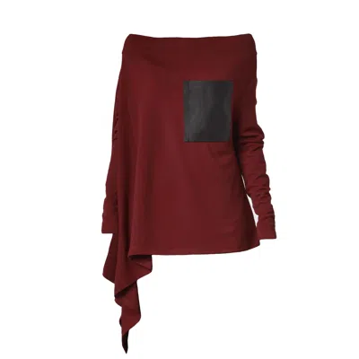 Metamorphoza Women's Red Asymmetric Knitted Tunic With Leather Pocket In Burgundy