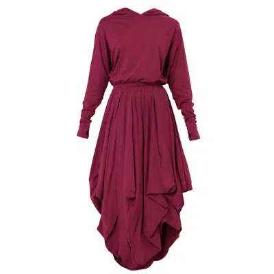 Metamorphoza Women's Red Hooded Midi Dress In Burgundy In Purple